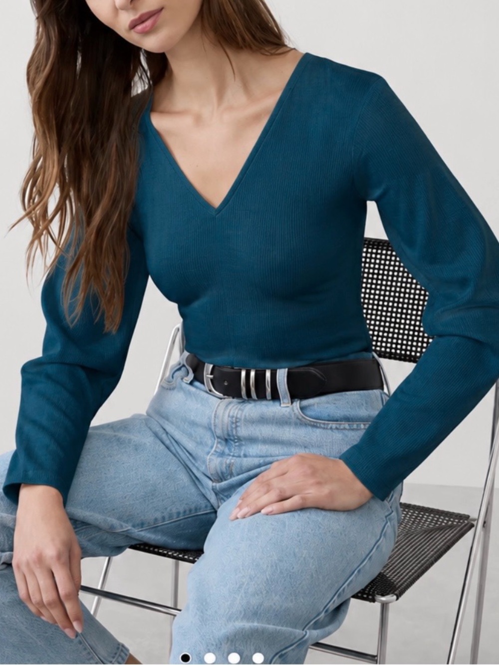 Banana Republic Teal V-Neck Long-Sleeve Shirt